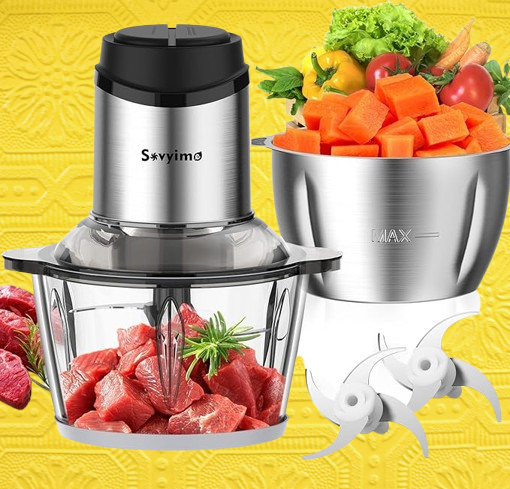 Food Processor with 2 Bowls (2L+2L), Mini Chopper Electric Food Chopper, 2 Bi-Level Blades Mini Food Processors Meat Grinder for Kitchen Meat, Vegetables, Onions,Nuts,Fruit, Baby Food, 2 Speed