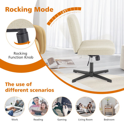 JHK Cross Legged Office Living Room Rocking Gaming Chair Armless Wide Desk Adjustable Swivel Fabric Task Vanity Home Office