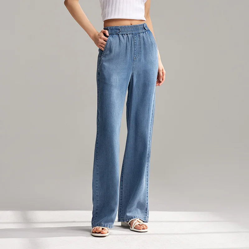 Semir Jeans Women Elastic Waist Trousers Simple Style 2024 Summer New Wide-Legged Trousers