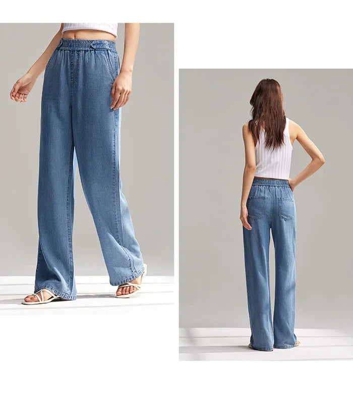 Semir Jeans Women Elastic Waist Trousers Simple Style 2024 Summer New Wide-Legged Trousers