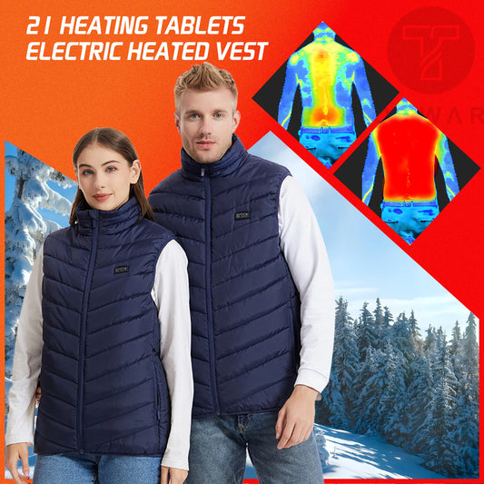 TODWARM Heated Vest 21 Areas Men Jacket Heated Winter Womens Heater Jacket Thermal Vest Body Warmer Outdoor sports Coat 6XL