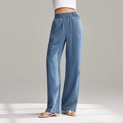 Semir Jeans Women Elastic Waist Trousers Simple Style 2024 Summer New Wide-Legged Trousers