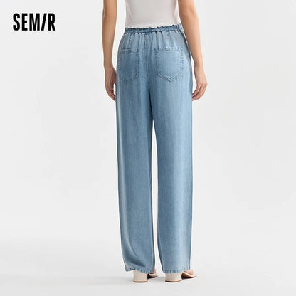 Semir Jeans Women Elastic Waist Trousers Simple Style 2024 Summer New Wide-Legged Trousers